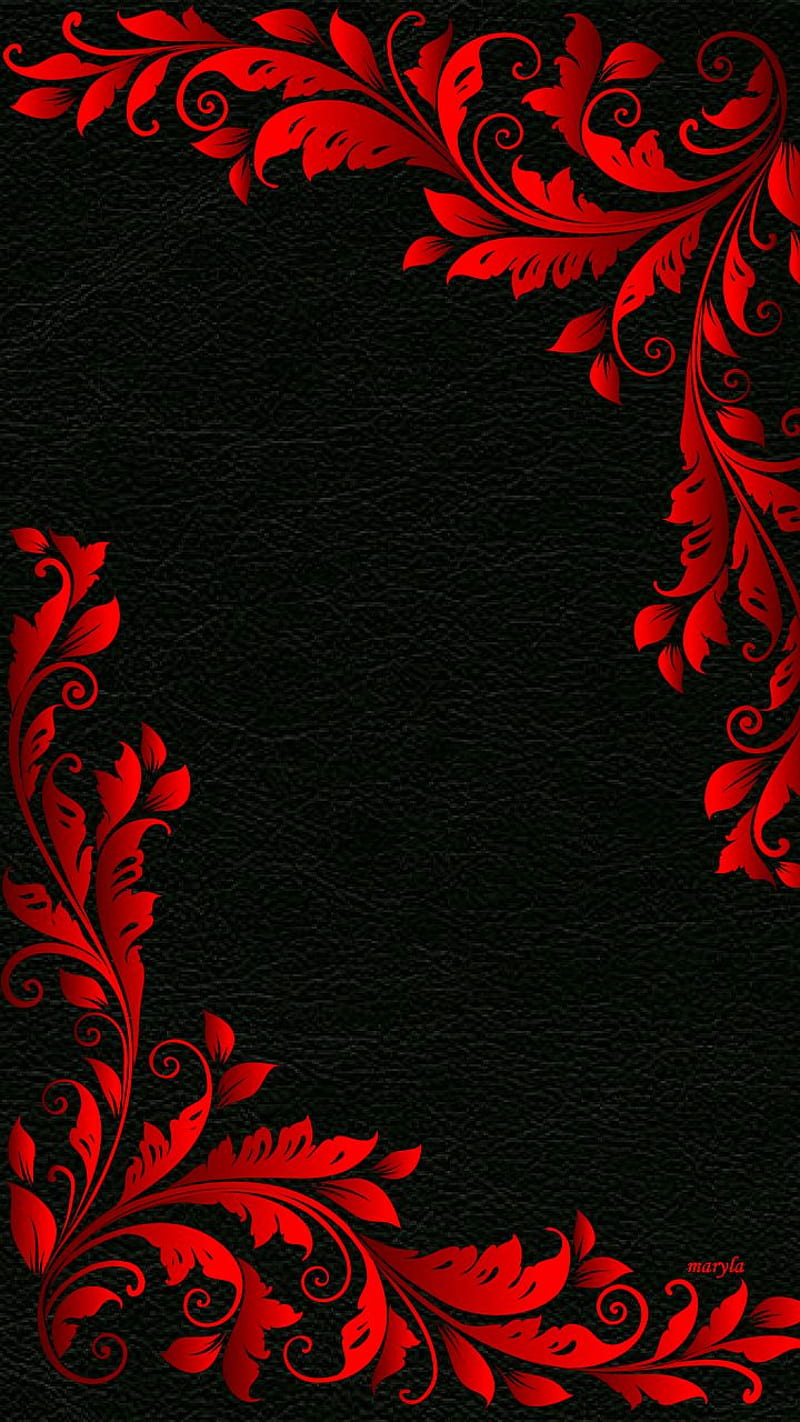 Floral, black, preto, red, vermelho, HD phone wallpaper