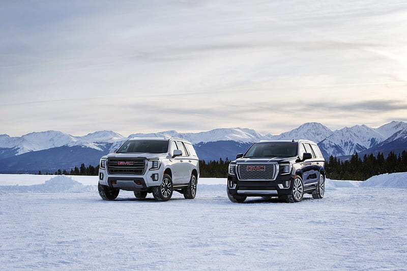 Vehicles, GMC Yukon Denali, Blue Car, Car, GMC, Luxury Car, SUV, Snow, White Car, HD wallpaper