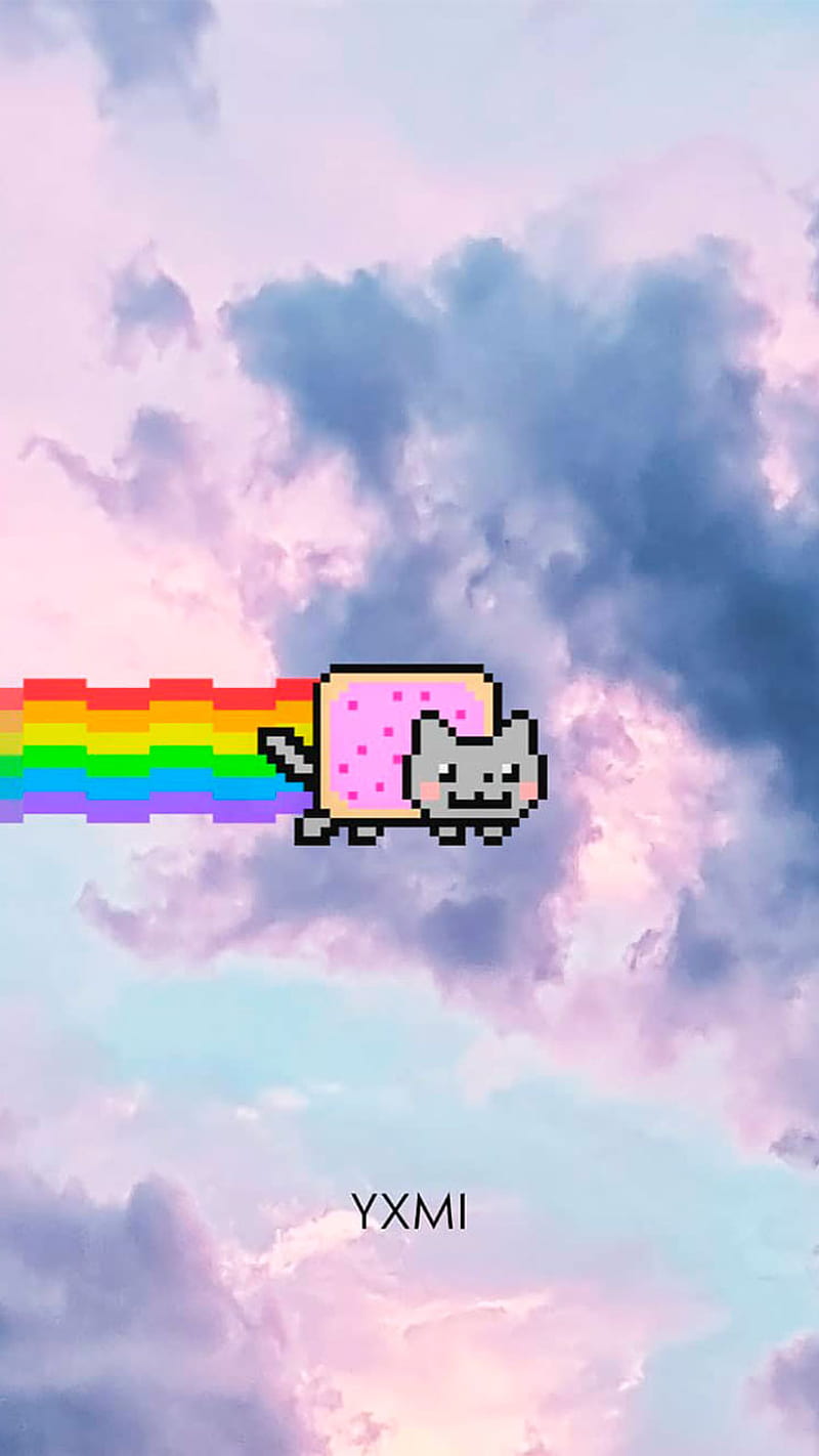 Nyan Cat, cloud, kawai, love, naruto, phone, rainbow, sky, unicorn, HD phone wallpaper