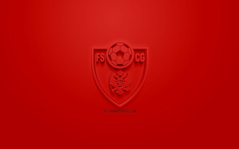 Montenegro national football team, creative 3D logo, red background, 3d emblem, Montenegro, Europe, UEFA, 3d art, football, stylish 3d logo, HD wallpaper