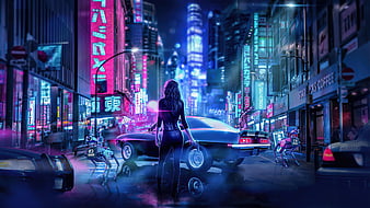 Colorful Neon City, neon, cyberpunk, artist, artwork, digital-art,  artstation, HD wallpaper