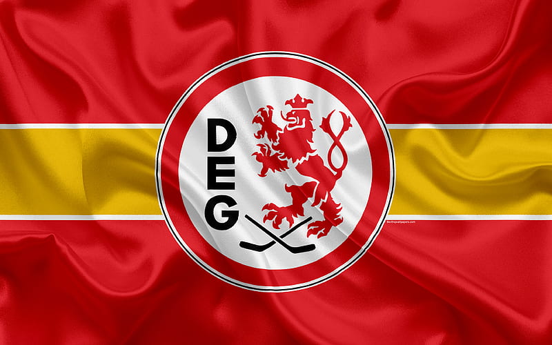 Dusseldorf EG German hockey club, logo, emblem, hockey, Deutsche Eishockey Liga, Dusseldorf, Germany, silk flag, German hockey championship, HD wallpaper