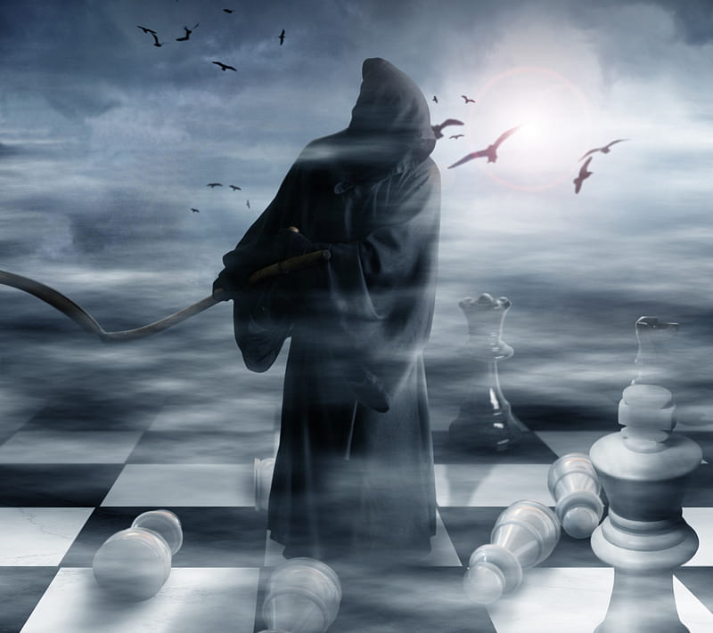 HD wallpaper: black chess set, digital art, Grim Reaper, death, dark,  monochrome