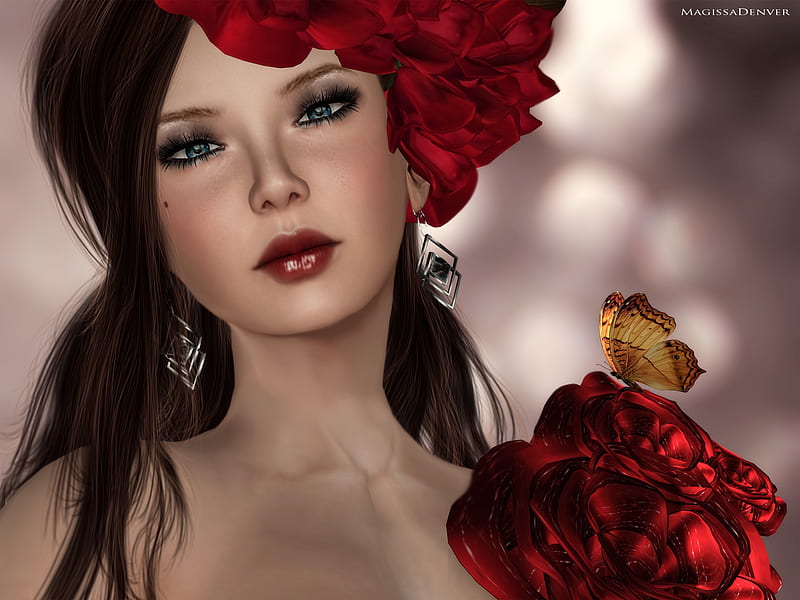 2k Free Download Beauty Red Luminos Rose Woman Fantasy