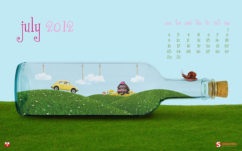 message in a bottle-July 2012 calendar, HD wallpaper