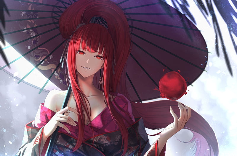 Behind Bars [Jikan] HD-wallpaper-girl-red-redhead-umbrella-manga-kimono-ball-anime-hand-asian
