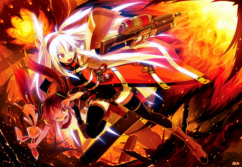 Anime Girl Weapon Flames Girl Anime Hd Wallpaper Peakpx