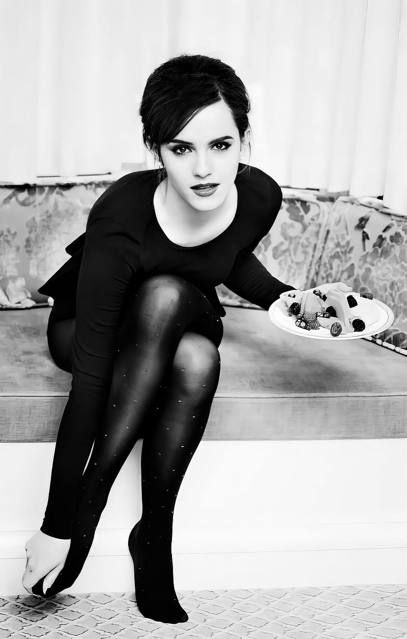 Emma Watson, women, actress, fruit, pantyhose, pointed toes, sitting, indoors, HD phone wallpaper