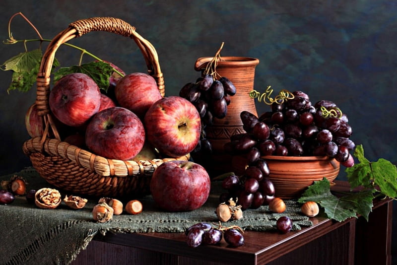 *** Still Life ***, owoce, jablka, kosz, martwa, nature, HD wallpaper