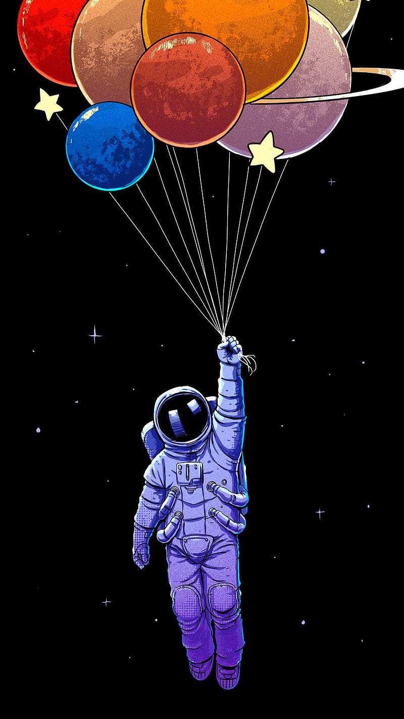 Bunch of Colorful Balloons , astronaut, planet, spacesuit, HD phone wallpaper