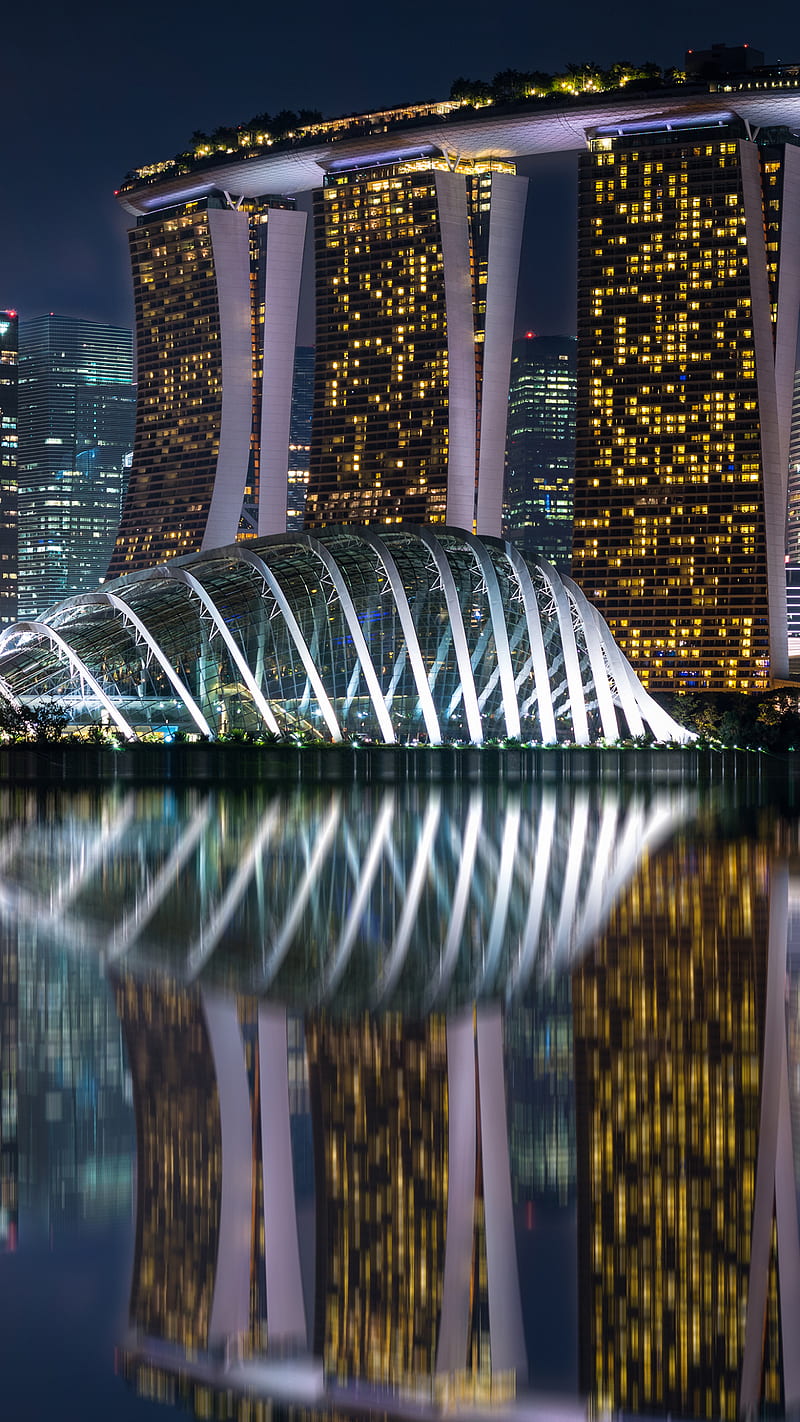 Marina Bay Sands , marina bay, singapore, building, reflection, night, HD phone wallpaper