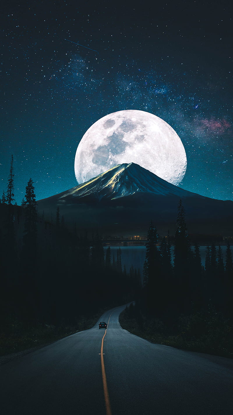 Mountain Moon, dark, night, street, HD phone wallpaper