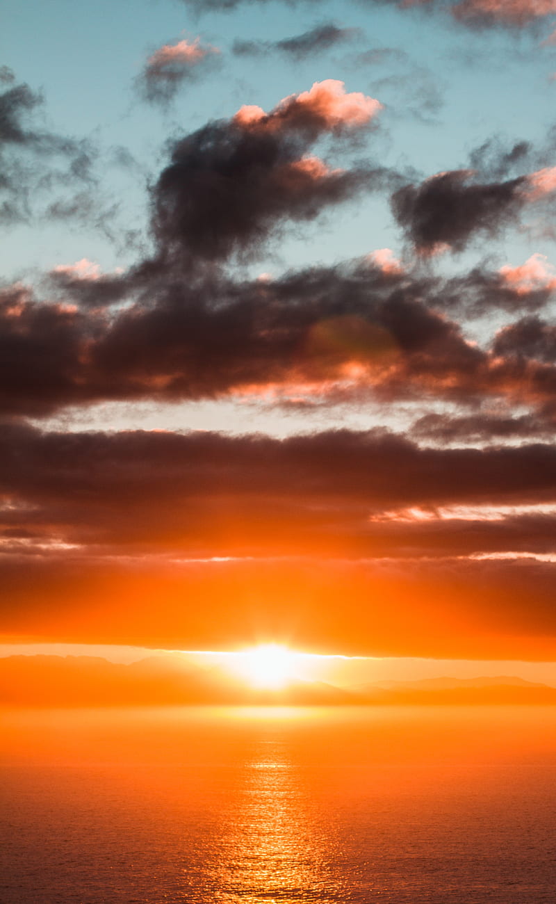 sea, sun, sunset, glare, HD phone wallpaper