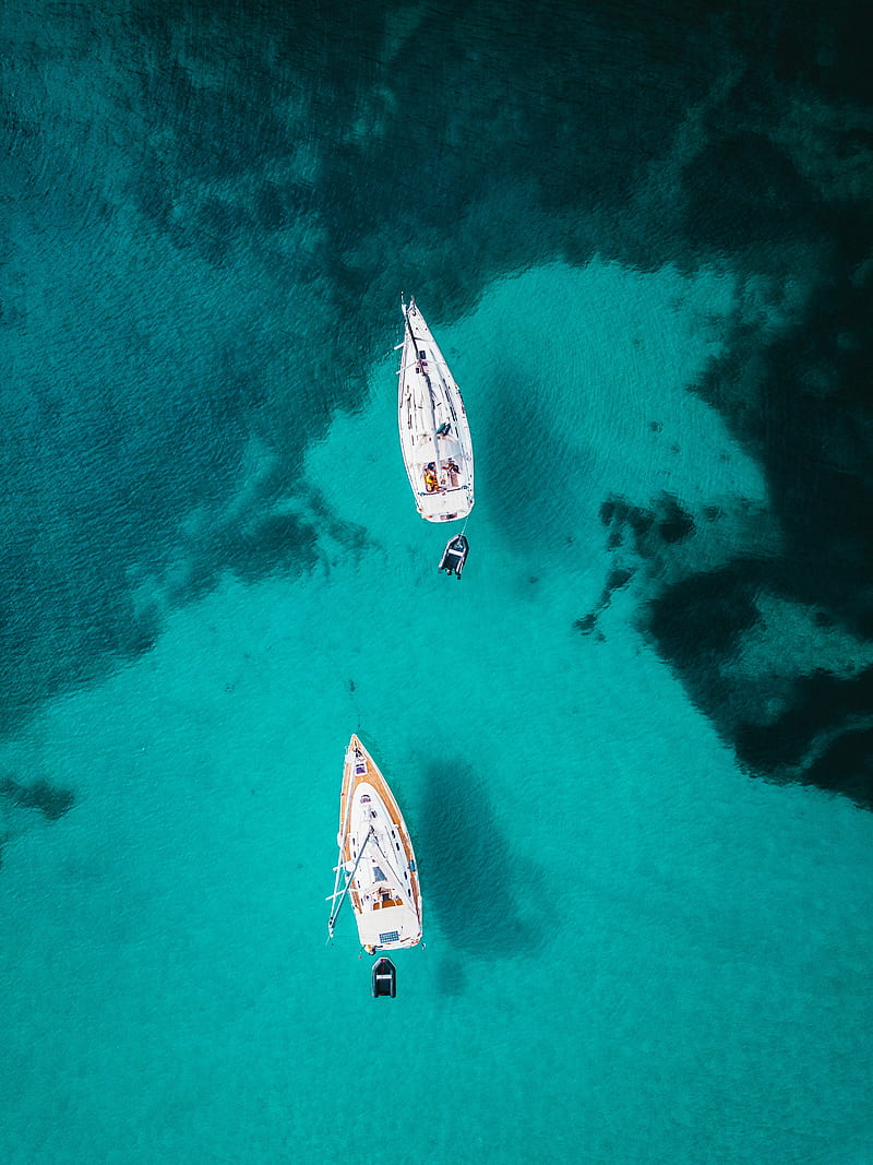 ocean, boats, aerial view, water, HD phone wallpaper