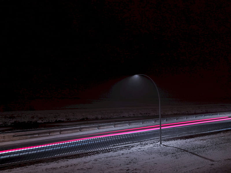 lantern, road, long exposure, snow, HD wallpaper