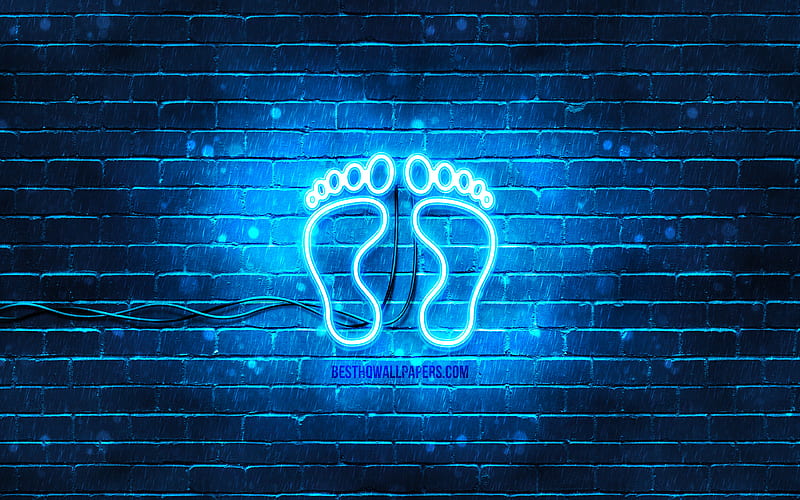 Footprints neon icon blue background, neon symbols, Footprints, neon icons, Footprints sign, people signs, Footprints icon, people icons, HD wallpaper