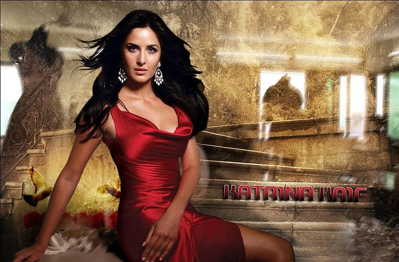 Katrina Kaif, red, dress, silky, HD wallpaper