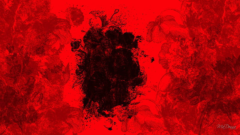 Valentine Grunge, flowers, grungy, smudges, red and black, HD wallpaper