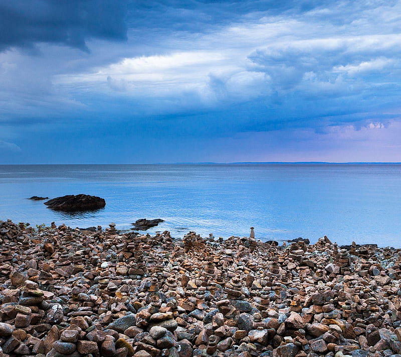 Sea Side, blue water, stones, HD wallpaper