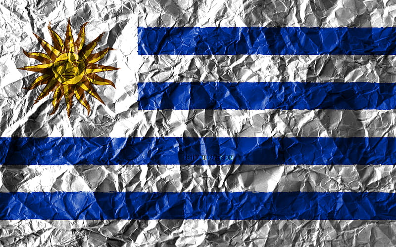 Uruguayan flag crumpled paper, South American countries, creative, Flag of Uruguay, national symbols, South America, Uruguay 3D flag, Uruguay, HD wallpaper