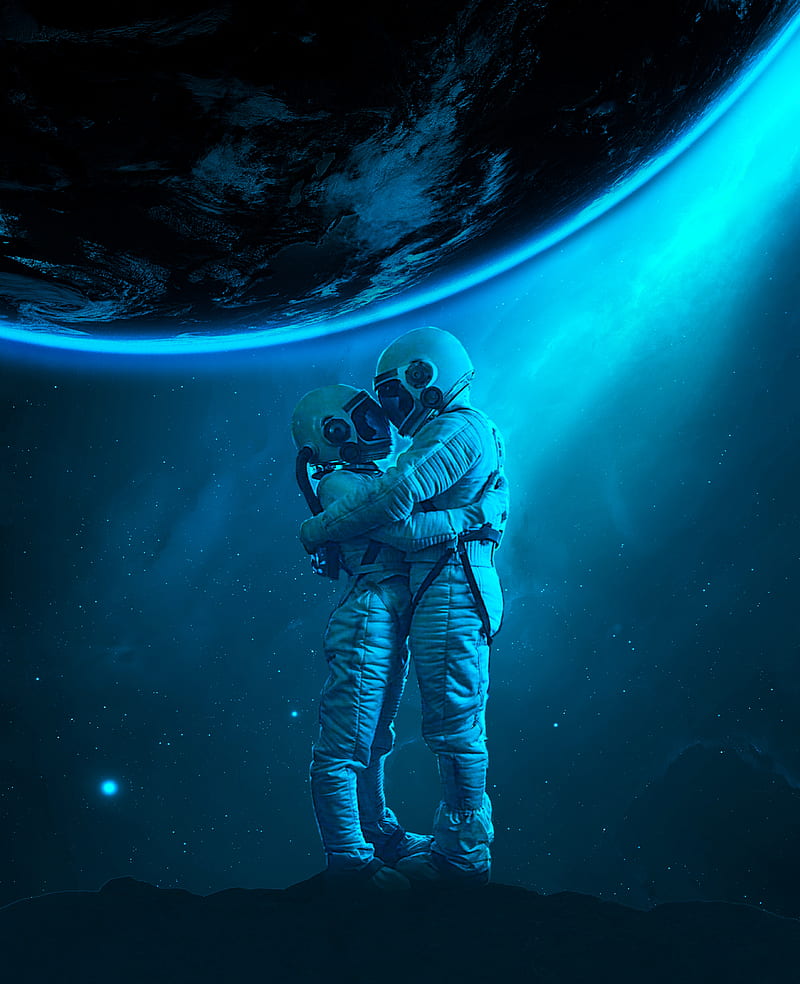 astronautas, abrazos, amor, espacio, Fondo de pantalla de teléfono HD