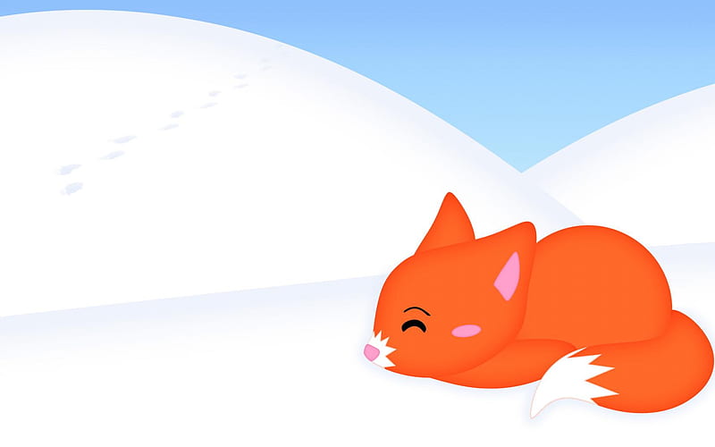 Kawaii Sleeping Fox, cute, 3d, fox, abstract, snowy, sleeping, HD wallpaper