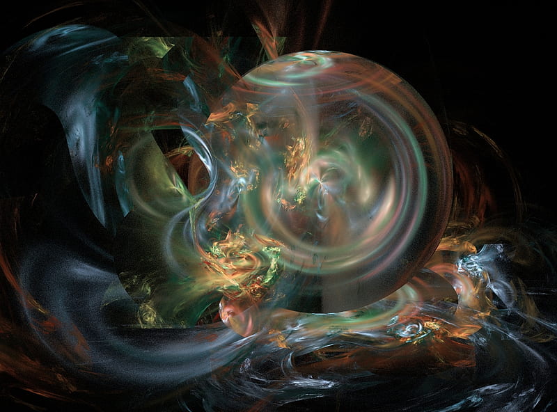 Chaotic world, green, fractal, circles, fractals, colours, chaos, abstract, blue, HD wallpaper