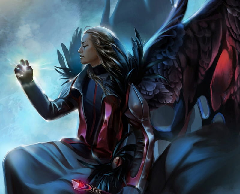 Angel, art, wings, fantasy, girl, digital, magical, light, blue, HD wallpaper Angel, art, wings, fantasy, girl, digital, magical, light, blue, HD wallpaper