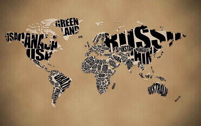 paper world map, creative, 3D maps, World Map Concept, artwork, typography world map, World Maps, typography, HD wallpaper