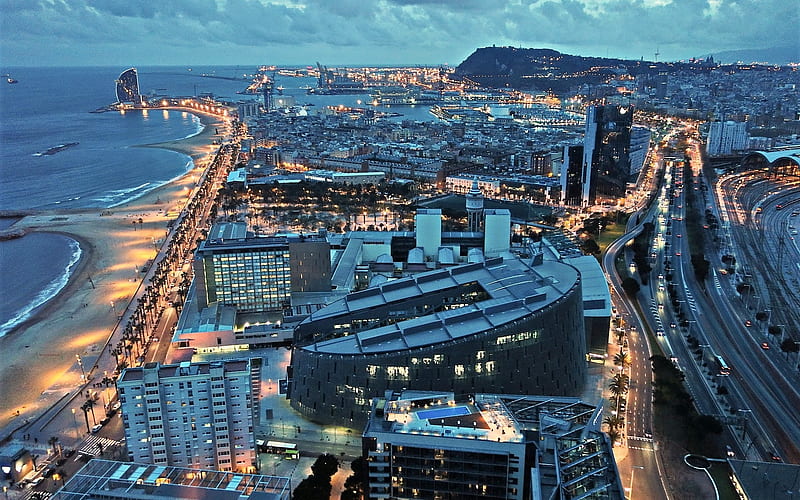 Barcelona, cityscapes, modern buildings, evening, Spain, Europe, HD wallpaper