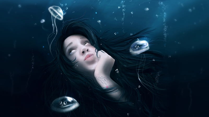 My mermaid dream, under water, artistic, hair, jelly wish, women, HD wallpaper