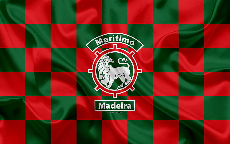 CS Maritimo logo, creative art, red green checkered flag, Portuguese football club, Primeira Liga, Liga NOS, emblem, silk texture, Funchal, Portugal, football, HD wallpaper