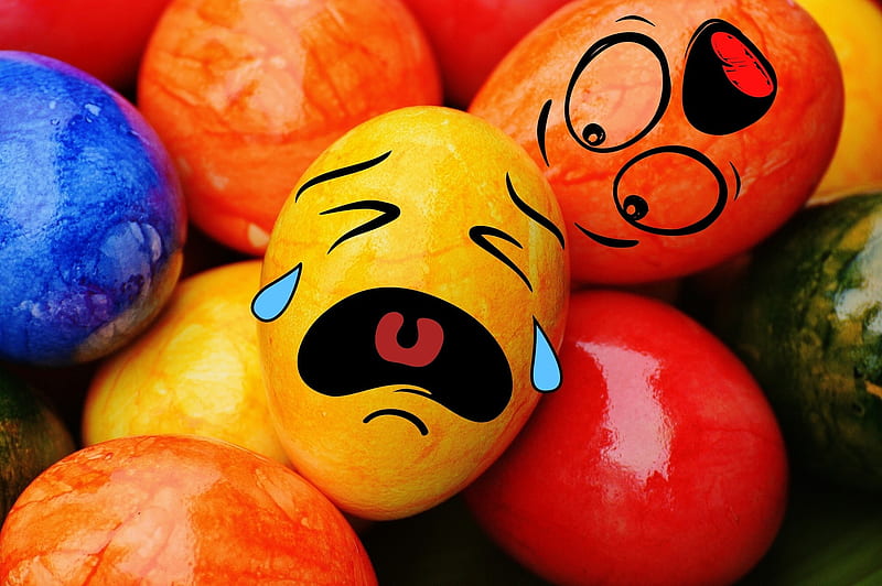 Happy Easter!, red, colorful, yellow, easter, egg, sad, tears, funny, cry, blue, HD wallpaper