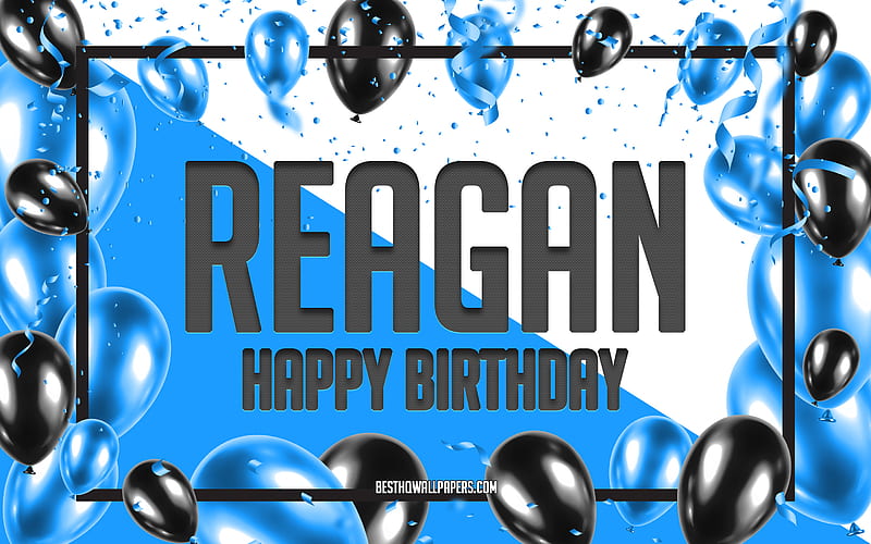 Happy Birtay Reagan, Birtay Balloons Background, Reagan, with names, Reagan Happy Birtay, Blue Balloons Birtay Background, Reagan Birtay, HD wallpaper