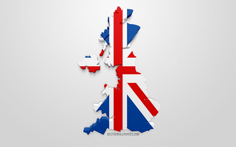 3d flag of United Kingdom, silhouette map of United Kingdom, 3d art, UK flag, Great Britain, Europe, Sweden, geography, Sweden 3d silhouette, HD wallpaper