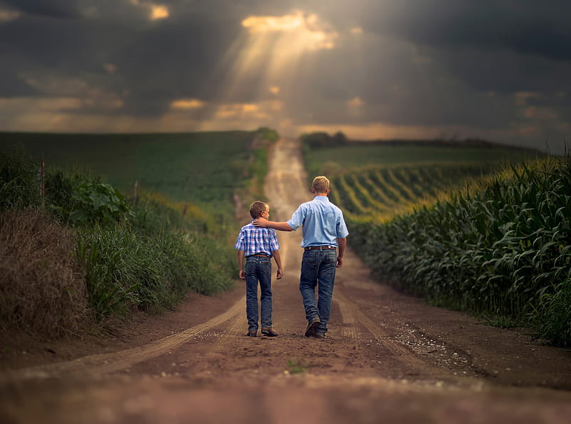 Father And Sun On Dirt Road, HD wallpaper