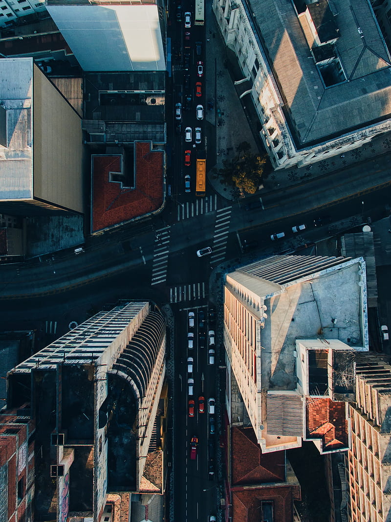 aerial view of road intersection surrounded by high rise buildings, HD phone wallpaper