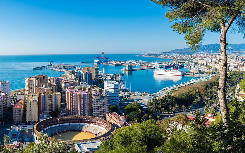 Costa del Sol port, cityscapes, spanish cities, Spain, Costa del Sol skyline, Cities of Spain, HD wallpaper