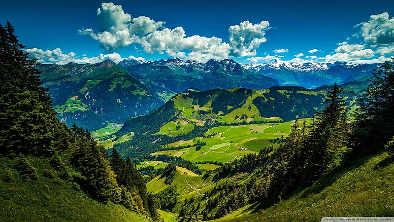 Mountain Landscape, green, landscapes, mountains, nature, valleys, HD wallpaper