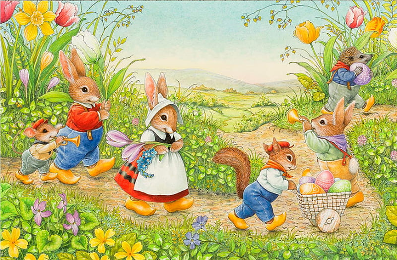 Easter parade, easter, holiday, bunnies, animal, HD wallpaper