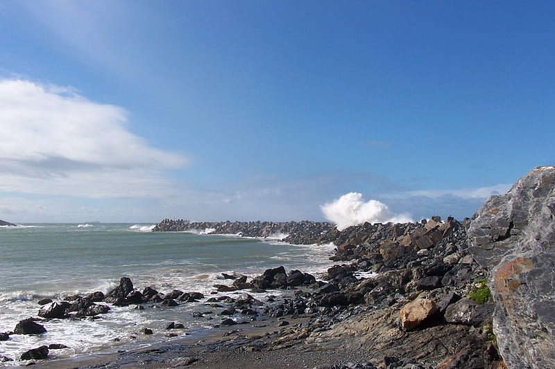 Breakwater Craxhing Waves, rocks, nature, water, ocean, HD wallpaper