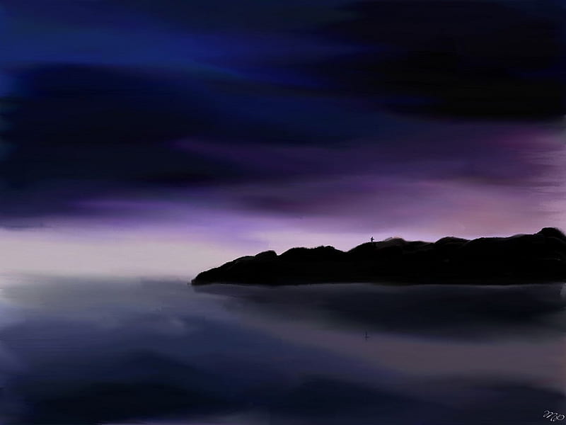 Purple mist, purple sky, headland, cg, dark, sea, HD wallpaper