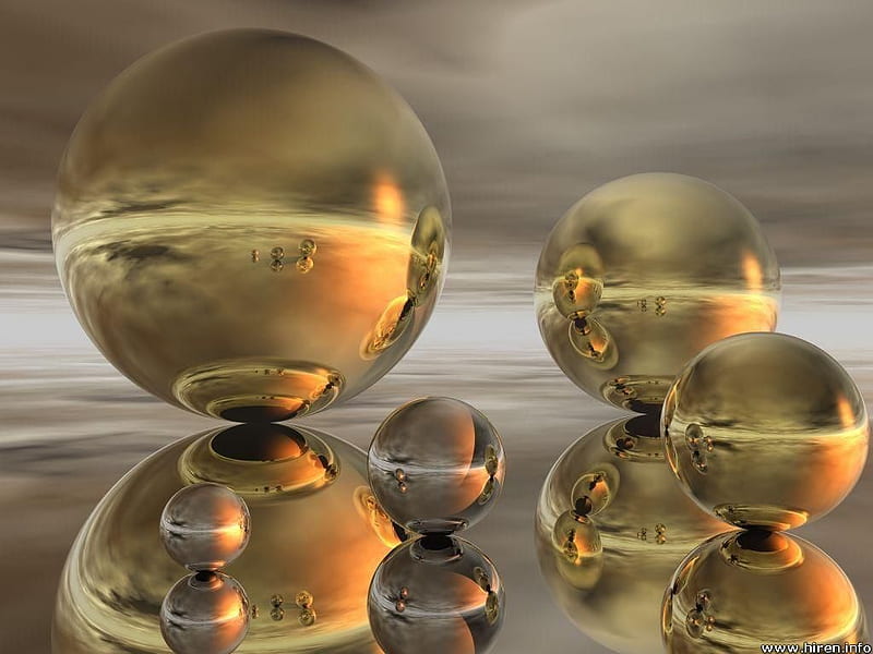 Golden era, round, gold, nice, balls, golden, globes, reflection, reflective, HD wallpaper