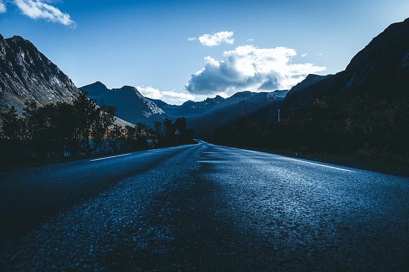 road, asphalt, mountains, clouds, direction, HD wallpaper