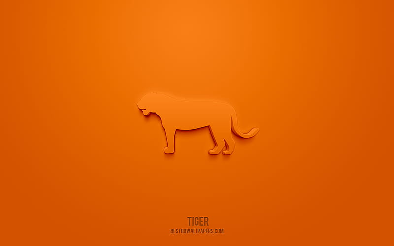 Tiger 3d icon, orange background, 3d symbols, Tiger, Animals icons, 3d icons, Tigersign, Animals 3d icons, HD wallpaper