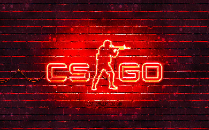Download imagens Logotipo vermelho CS Go, 4k, parede de tijolos