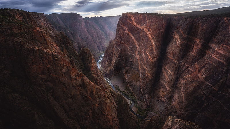 The painted walls of Black Canyon of the Gunnison, Colorado, cliff, river, usa, rocks, clouds, sky, HD wallpaper