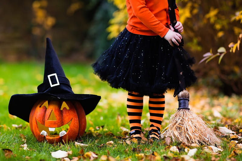 Happy Halloween!, autumn, little, green, girl, orange, halloween ...