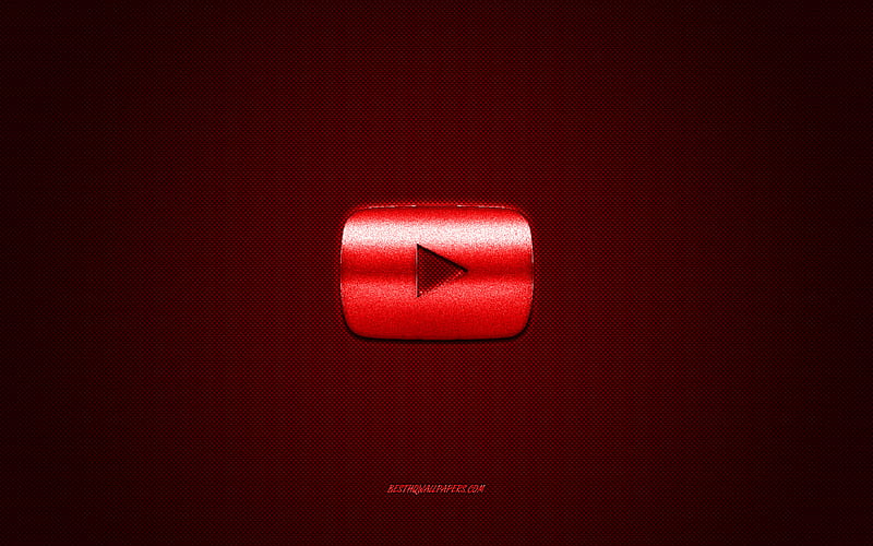 YouTube logo, red shiny logo, YouTube metal emblem, red carbon fiber texture, YouTube, brands, creative art, HD wallpaper