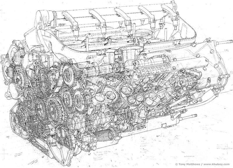Ferrari F1 Engine Drawing, f1, detail, ferrari f1, carros, sketch, engine, gears, automotive, ferrari, drawing, HD wallpaper